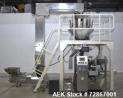 Used- Plan It Packaging Eight Station Horizontal Premade Pouch Machine with integrated dimpled bucket scale, platform and bu...