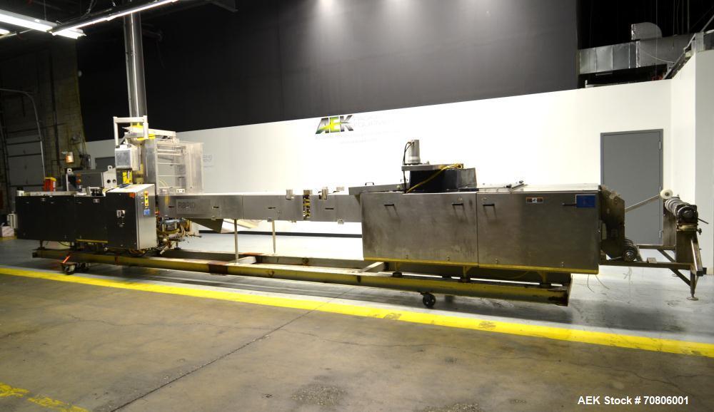 Used RapidPak Model RP-30 Horizontal Form Fill & Seal Thermoformer. Capable of up to 25 cycles per minute, up to 7"(178mm) depth of draw, up to 30"(762mm) index, maximum lift opening 7.5"(190.5mm), m...