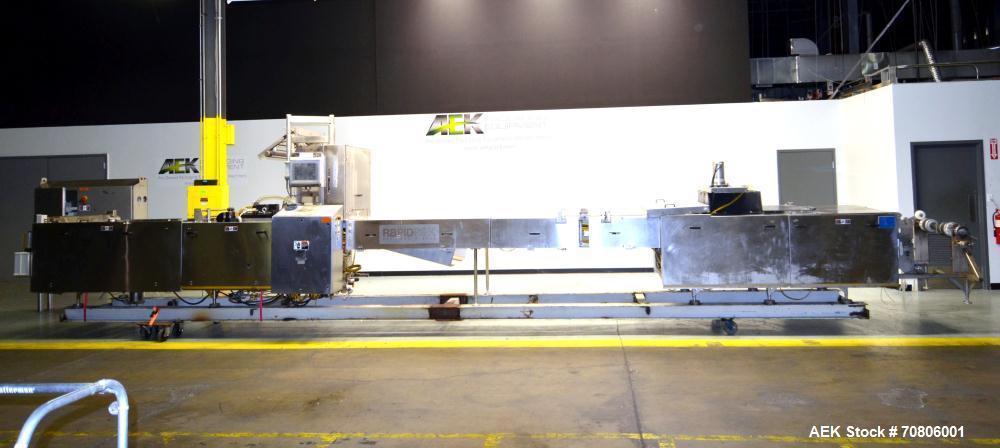 Used RapidPak Model RP-30 Horizontal Form Fill & Seal Thermoformer. Capable of up to 25 cycles per minute, up to 7"(178mm) depth of draw, up to 30"(762mm) index, maximum lift opening 7.5"(190.5mm), m...