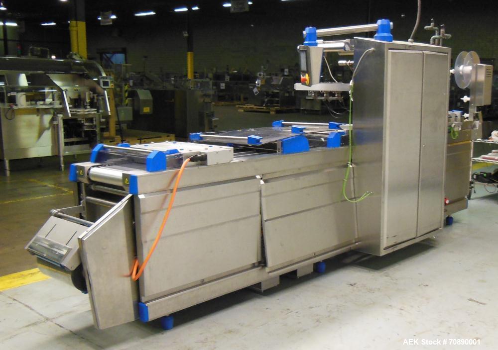 Used Repak (Reiser) Model RE20/4 FB420 Horizontal Form Fill Seal Thermoform Rollstock MAP Packager. 420mm web width, 380m useable Last used in Lunch Meat Food application, mainframe substantially con...
