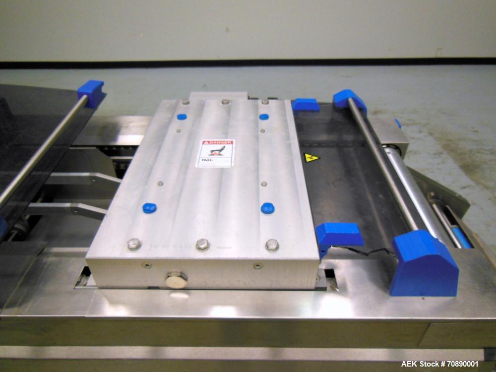 Used Repak (Reiser) Model RE20/4 FB420 Horizontal Form Fill Seal Thermoform Rollstock MAP Packager. 420mm web width, 380m useable Last used in Lunch Meat Food application, mainframe substantially con...