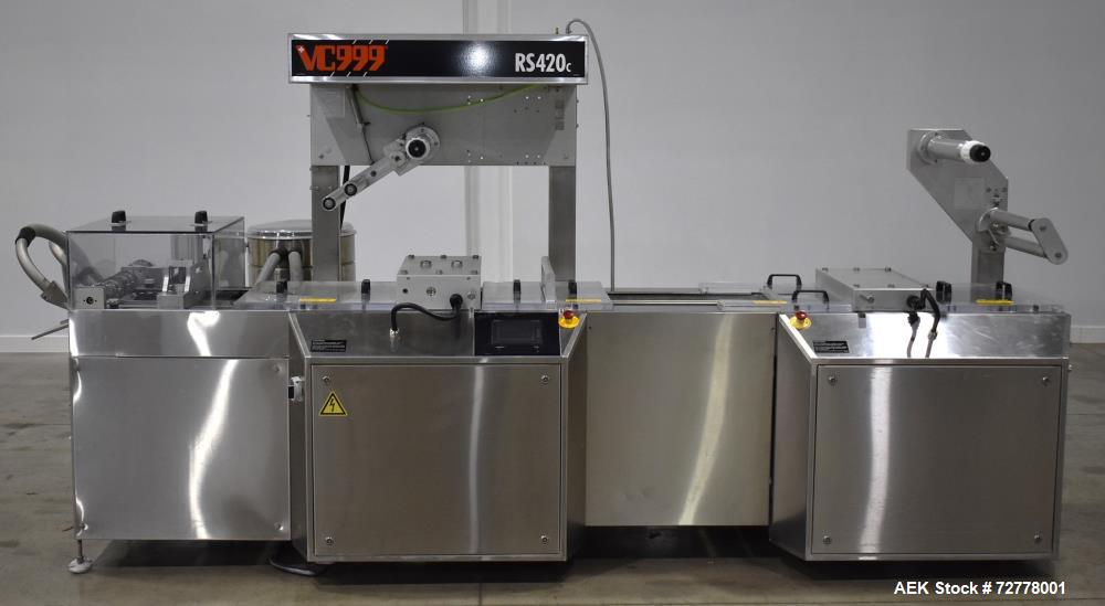 Used VC999 Model RS-420C Rollstock Compact Thermoformer. Stainless steel construction. Film width 423mm (17"). Maximum depth of draw: 50mm, 100mm, 135mm, 185mm (2"). Includes Vacuum pump, vacuum gas ...