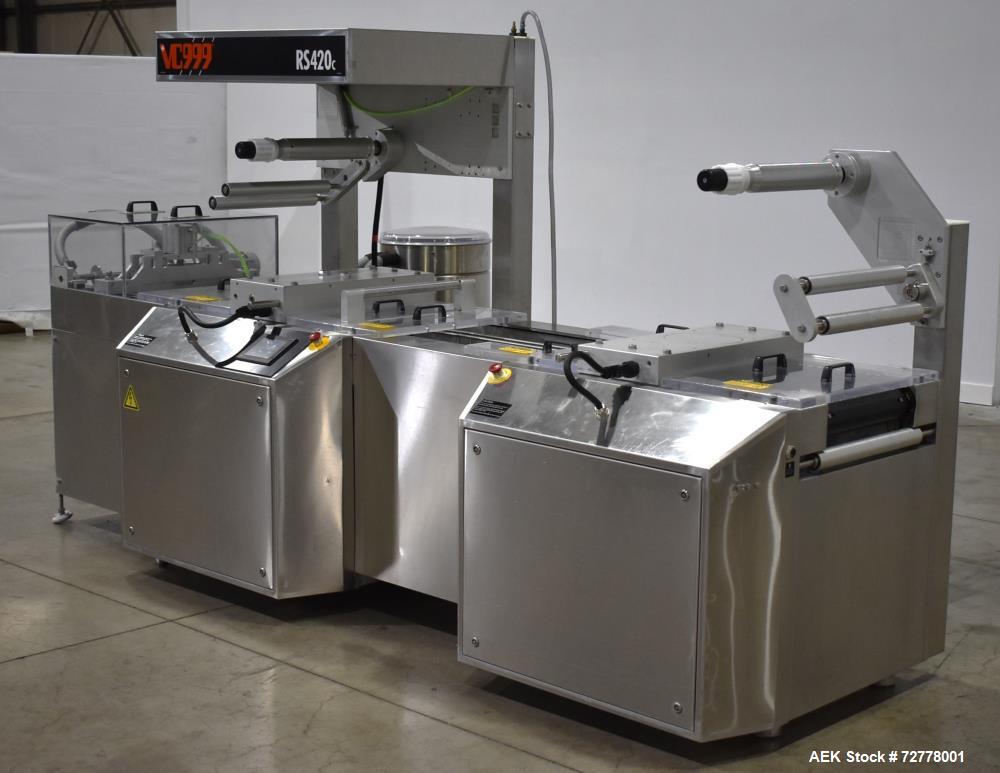 Used VC999 Model RS-420C Rollstock Compact Thermoformer. Stainless steel construction. Film width 423mm (17"). Maximum depth of draw: 50mm, 100mm, 135mm, 185mm (2"). Includes Vacuum pump, vacuum gas ...
