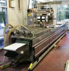 Used Multivac Model R240 Zipper Machine. Machine chassis frame length 21'. Die center distance 15' to 14.5', loading area 6.64'. Advance length 300 mm. Web width 420 mm. Standard forming depth 130 mm...