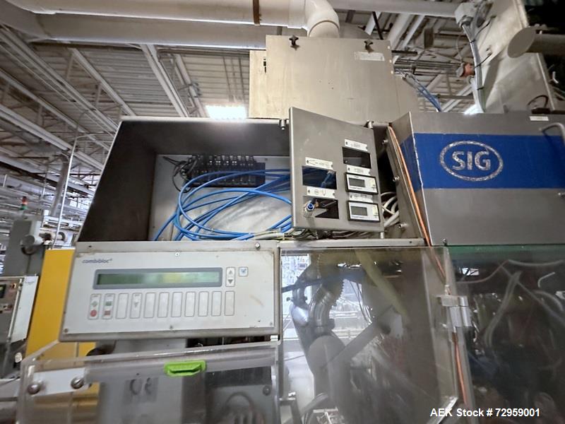Used Combibloc (Sig) Model 112-32 Aseptic Brick Pack Cartoning Lines. The fillers are capable of running 125 ml, 150 ml, 200 ml or 250 ml cartons (with changeparts). Has Sig Beckhoff HMI with Siemens...
