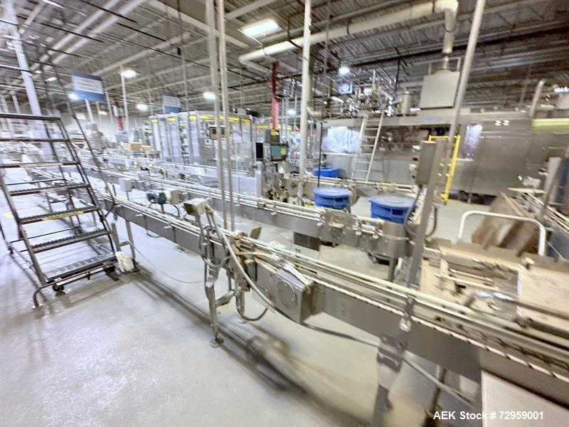 Used Combibloc (Sig) Model 112-32 Aseptic Brick Pack Cartoning Lines. The fillers are capable of running 125 ml, 150 ml, 200 ml or 250 ml cartons (with changeparts). Has Sig Beckhoff HMI with Siemens...
