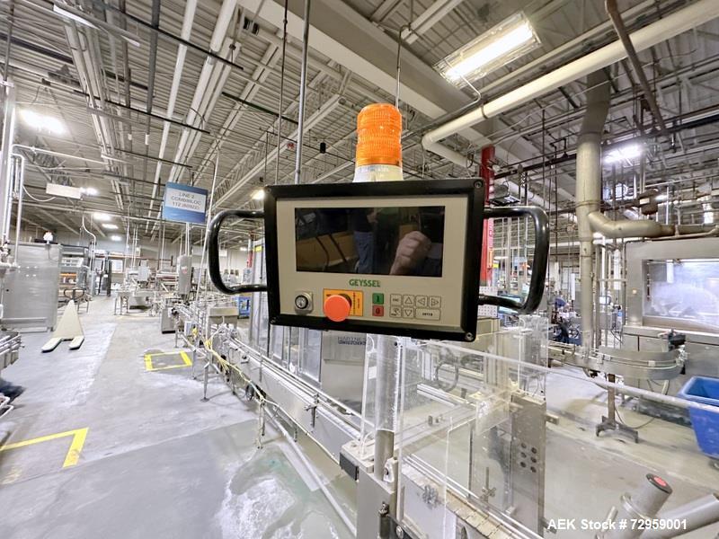 Used Combibloc (Sig) Model 112-32 Aseptic Brick Pack Cartoning Lines. The fillers are capable of running 125 ml, 150 ml, 200 ml or 250 ml cartons (with changeparts). Has Sig Beckhoff HMI with Siemens...