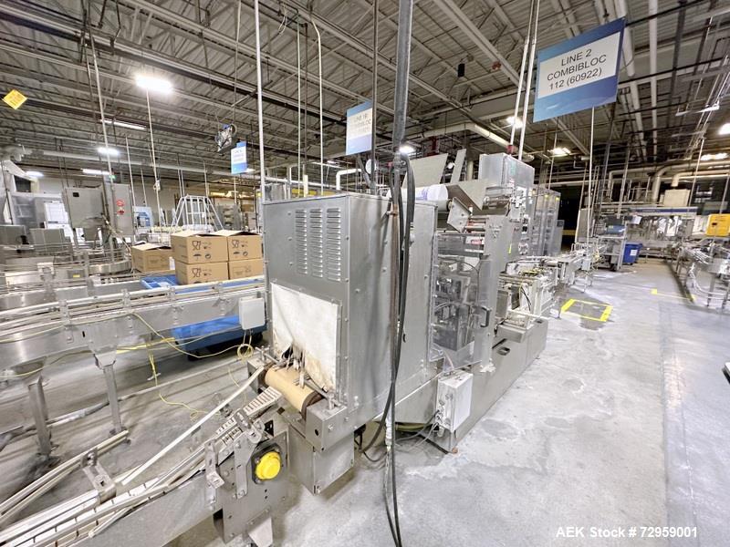 Used Combibloc (Sig) Model 112-32 Aseptic Brick Pack Cartoning Lines. The fillers are capable of running 125 ml, 150 ml, 200 ml or 250 ml cartons (with changeparts). Has Sig Beckhoff HMI with Siemens...