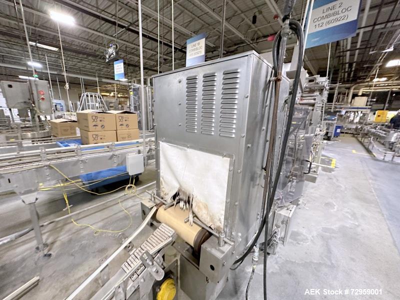 Used Combibloc (Sig) Model 112-32 Aseptic Brick Pack Cartoning Lines. The fillers are capable of running 125 ml, 150 ml, 200 ml or 250 ml cartons (with changeparts). Has Sig Beckhoff HMI with Siemens...