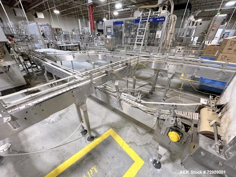 Used Combibloc (Sig) Model 112-32 Aseptic Brick Pack Cartoning Lines. The fillers are capable of running 125 ml, 150 ml, 200 ml or 250 ml cartons (with changeparts). Has Sig Beckhoff HMI with Siemens...