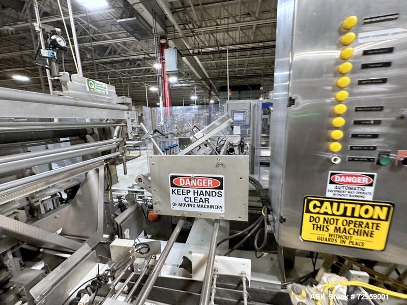 Used Combibloc (Sig) Model 112-32 Aseptic Brick Pack Cartoning Lines. The fillers are capable of running 125 ml, 150 ml, 200 ml or 250 ml cartons (with changeparts). Has Sig Beckhoff HMI with Siemens...