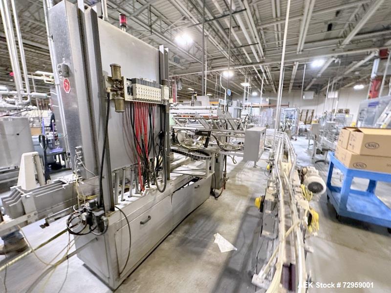 Used Combibloc (Sig) Model 112-32 Aseptic Brick Pack Cartoning Lines. The fillers are capable of running 125 ml, 150 ml, 200 ml or 250 ml cartons (with changeparts). Has Sig Beckhoff HMI with Siemens...