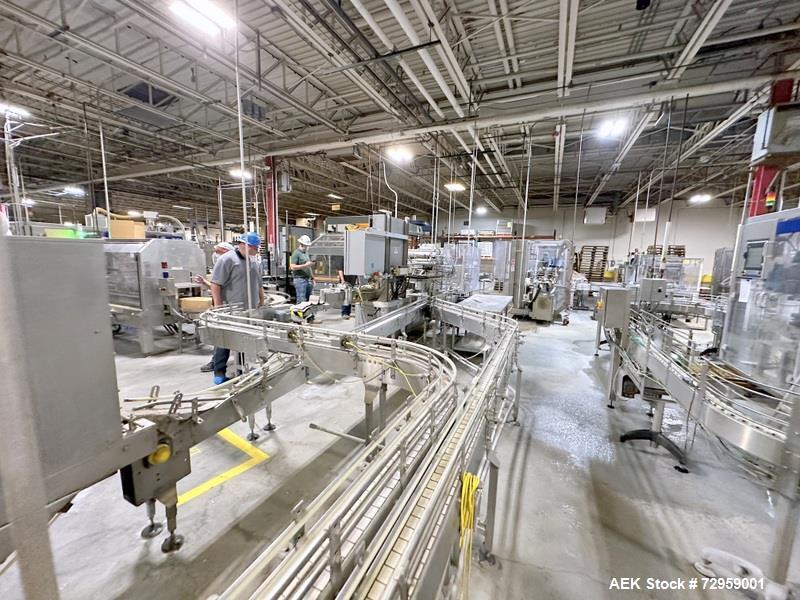 Used Combibloc (Sig) Model 112-32 Aseptic Brick Pack Cartoning Lines. The fillers are capable of running 125 ml, 150 ml, 200 ml or 250 ml cartons (with changeparts). Has Sig Beckhoff HMI with Siemens...