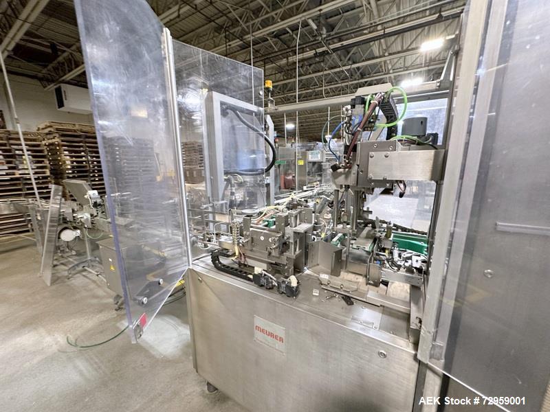 Used Combibloc (Sig) Model 112-32 Aseptic Brick Pack Cartoning Lines. The fillers are capable of running 125 ml, 150 ml, 200 ml or 250 ml cartons (with changeparts). Has Sig Beckhoff HMI with Siemens...