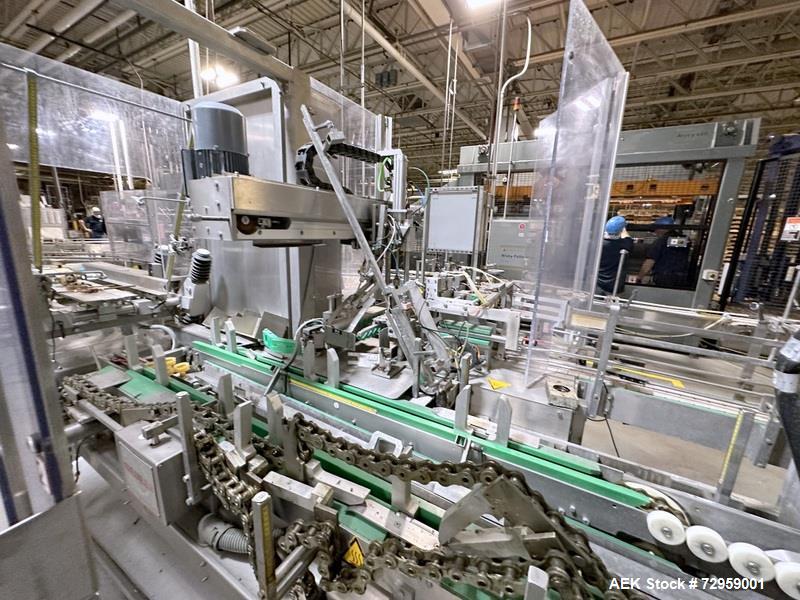 Used Combibloc (Sig) Model 112-32 Aseptic Brick Pack Cartoning Lines. The fillers are capable of running 125 ml, 150 ml, 200 ml or 250 ml cartons (with changeparts). Has Sig Beckhoff HMI with Siemens...
