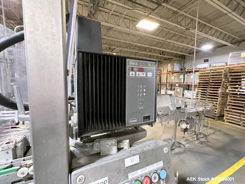 Used Combibloc (Sig) Model 112-32 Aseptic Brick Pack Cartoning Lines. The fillers are capable of running 125 ml, 150 ml, 200 ml or 250 ml cartons (with changeparts). Has Sig Beckhoff HMI with Siemens...
