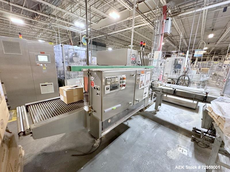 Used Combibloc (Sig) Model 112-32 Aseptic Brick Pack Cartoning Lines. The fillers are capable of running 125 ml, 150 ml, 200 ml or 250 ml cartons (with changeparts). Has Sig Beckhoff HMI with Siemens...