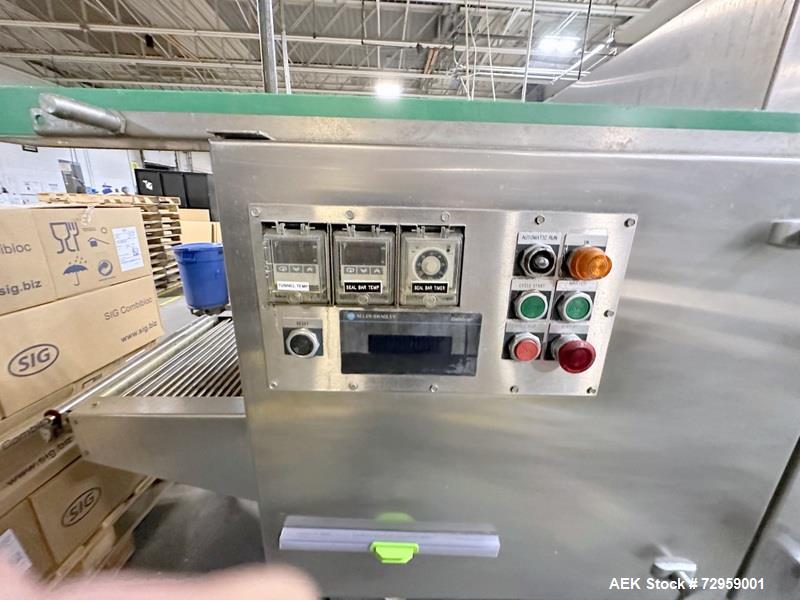Used Combibloc (Sig) Model 112-32 Aseptic Brick Pack Cartoning Lines. The fillers are capable of running 125 ml, 150 ml, 200 ml or 250 ml cartons (with changeparts). Has Sig Beckhoff HMI with Siemens...
