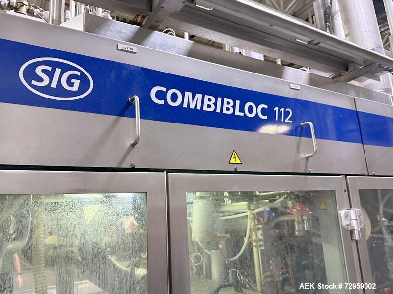 Used Combibloc (Sig) Model 112-32 Aseptic Brick Pack Cartoning Lines. The fillers are capable of running 125 ml, 150 ml, 200 ml or 250 ml cartons (with changeparts). Has Sig Beckhoff HMI with Siemens...