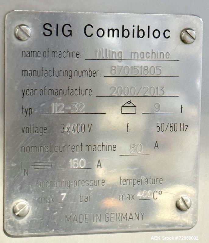 Used- Combibloc (Sig) Model 112-32 Aseptic Brick Pack Cartoning Lines. The fillers are capable of running 125 ml, 150 ml, 20...