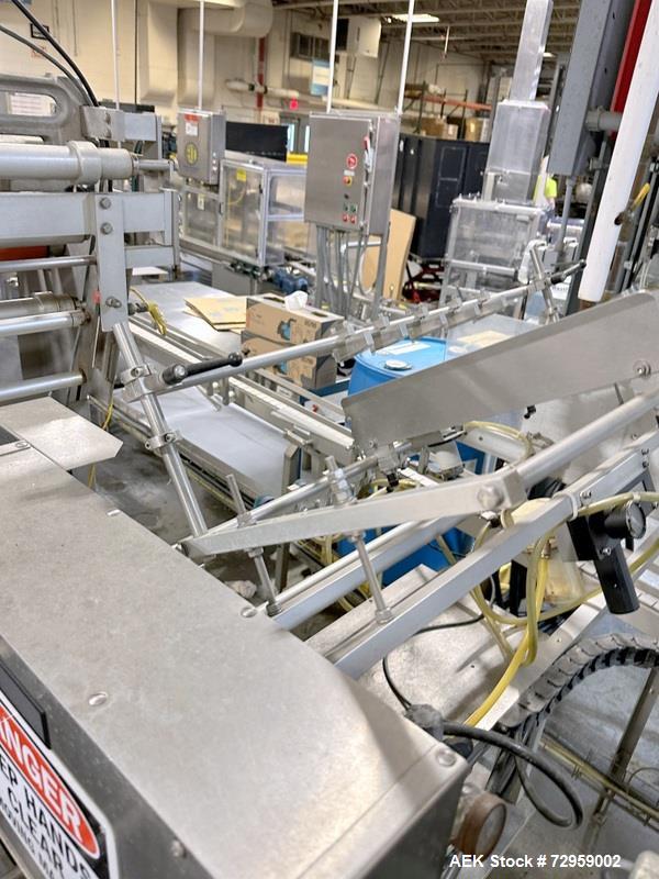 Used Combibloc (Sig) Model 112-32 Aseptic Brick Pack Cartoning Lines. The fillers are capable of running 125 ml, 150 ml, 200 ml or 250 ml cartons (with changeparts). Has Sig Beckhoff HMI with Siemens...