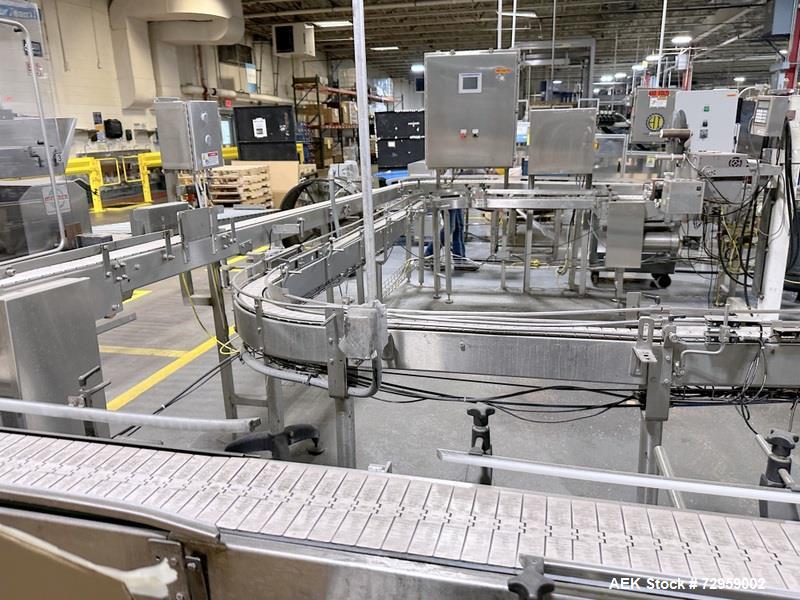 Used Combibloc (Sig) Model 112-32 Aseptic Brick Pack Cartoning Lines. The fillers are capable of running 125 ml, 150 ml, 200 ml or 250 ml cartons (with changeparts). Has Sig Beckhoff HMI with Siemens...