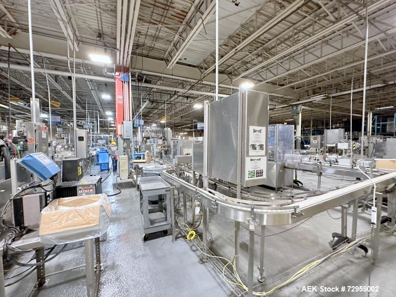 Used Combibloc (Sig) Model 112-32 Aseptic Brick Pack Cartoning Lines. The fillers are capable of running 125 ml, 150 ml, 200 ml or 250 ml cartons (with changeparts). Has Sig Beckhoff HMI with Siemens...