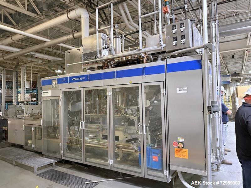 Used Combibloc (Sig) Model 112-32 Aseptic Brick Pack Cartoning Lines. The fillers are capable of running 125 ml, 150 ml, 200 ml or 250 ml cartons (with changeparts). Has Sig Beckhoff HMI with Siemens...