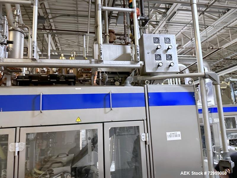 Used Combibloc (Sig) Model 112-32 Aseptic Brick Pack Cartoning Lines. The fillers are capable of running 125 ml, 150 ml, 200 ml or 250 ml cartons (with changeparts). Has Sig Beckhoff HMI with Siemens...