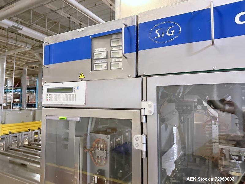 Used Combibloc (Sig) Model 112-32 Aseptic Brick Pack Cartoning Lines. The fillers are capable of running 125 ml, 150 ml, 200 ml or 250 ml cartons (with changeparts). Has Sig Beckhoff HMI with Siemens...