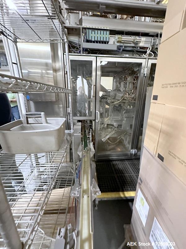 Used Combibloc (Sig) Model 112-32 Aseptic Brick Pack Cartoning Lines. The fillers are capable of running 125 ml, 150 ml, 200 ml or 250 ml cartons (with changeparts). Has Sig Beckhoff HMI with Siemens...