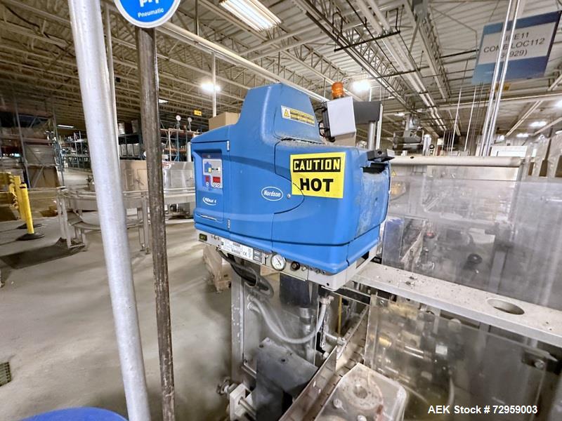 Used Combibloc (Sig) Model 112-32 Aseptic Brick Pack Cartoning Lines. The fillers are capable of running 125 ml, 150 ml, 200 ml or 250 ml cartons (with changeparts). Has Sig Beckhoff HMI with Siemens...