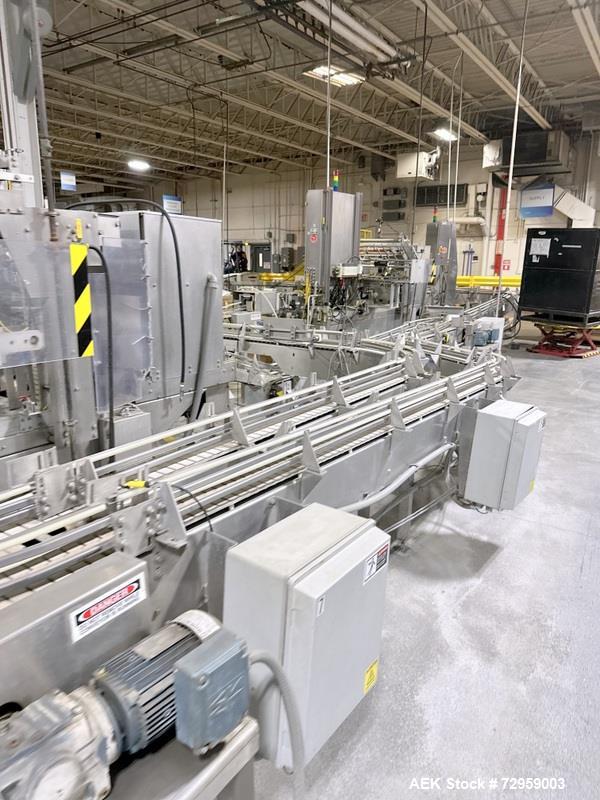 Used Combibloc (Sig) Model 112-32 Aseptic Brick Pack Cartoning Lines. The fillers are capable of running 125 ml, 150 ml, 200 ml or 250 ml cartons (with changeparts). Has Sig Beckhoff HMI with Siemens...