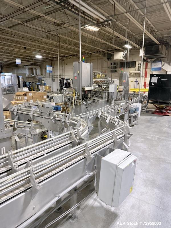 Used Combibloc (Sig) Model 112-32 Aseptic Brick Pack Cartoning Lines. The fillers are capable of running 125 ml, 150 ml, 200 ml or 250 ml cartons (with changeparts). Has Sig Beckhoff HMI with Siemens...
