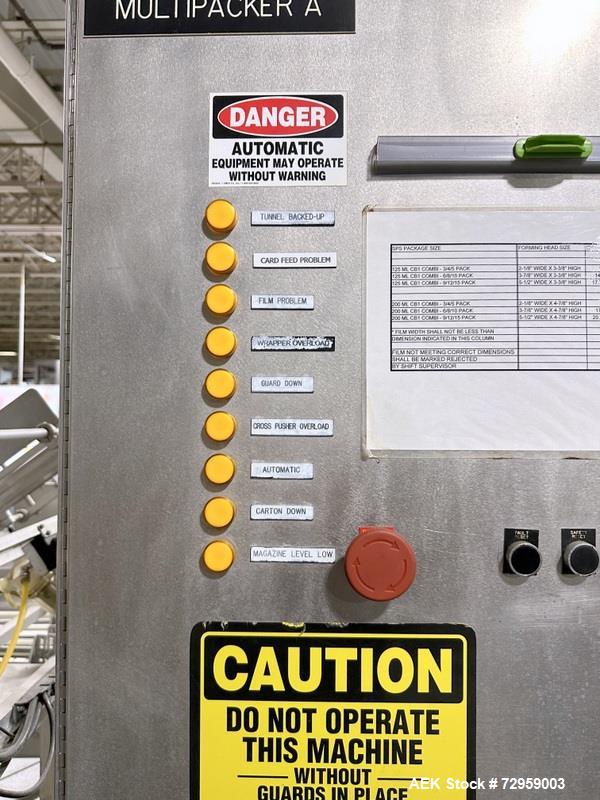 Used Combibloc (Sig) Model 112-32 Aseptic Brick Pack Cartoning Lines. The fillers are capable of running 125 ml, 150 ml, 200 ml or 250 ml cartons (with changeparts). Has Sig Beckhoff HMI with Siemens...