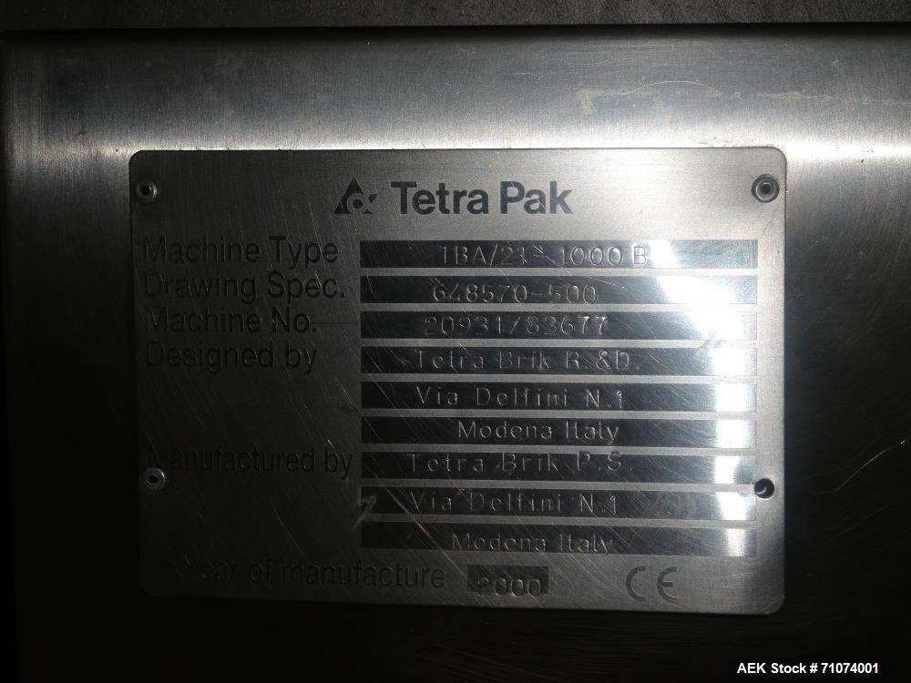 Used Tetra Pak TBA21 Form, Fill and Sealing Line