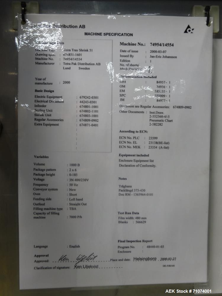 Used Tetra Pak TBA21 Form, Fill and Sealing Line