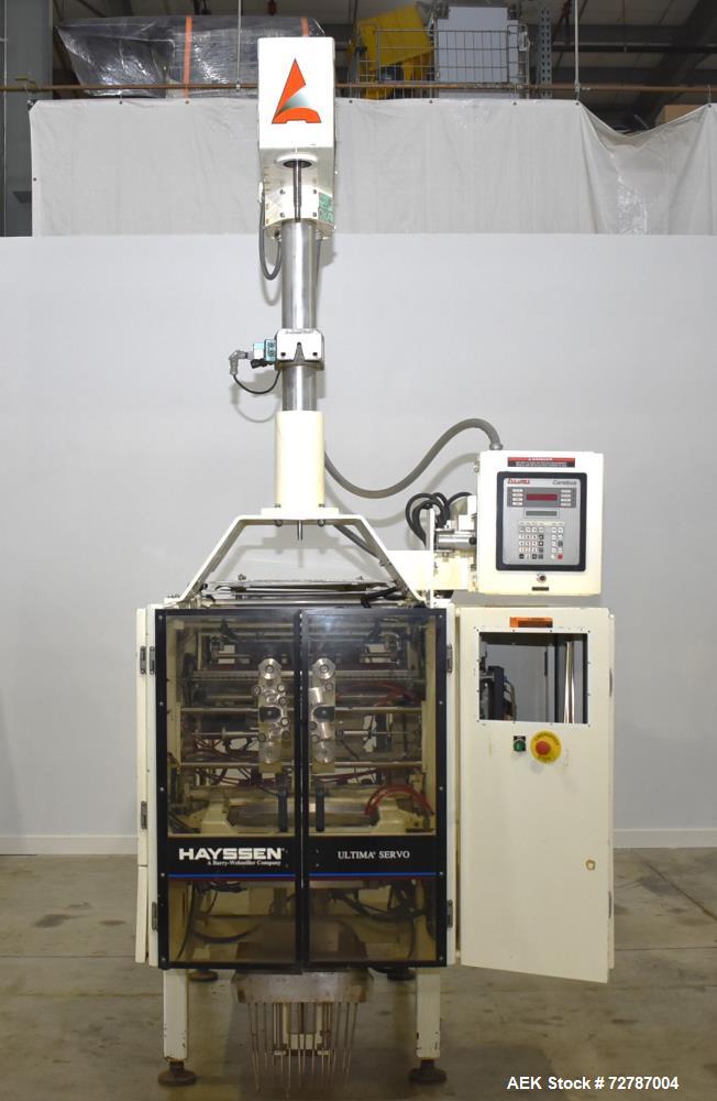 Used- Hayssen Ultima Servo Vertical Form & Fill Bagger with All-Fill Filler, Model 12-16HR. Capable of up to 60 PPM, maximum...