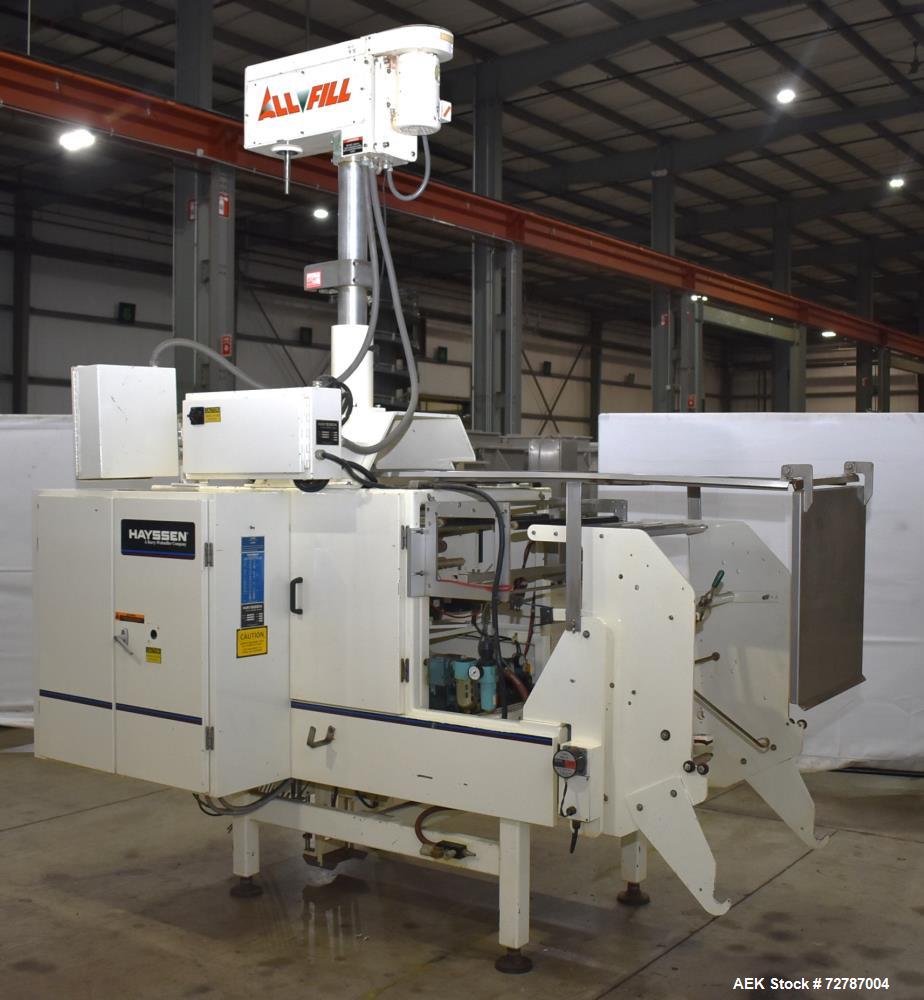 Used- Hayssen Ultima Servo Vertical Form & Fill Bagger with All-Fill Filler, Model 12-16HR. Capable of up to 60 PPM, maximum...