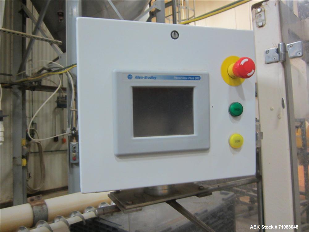 Used Key-Pak Model V400S vertical form fill seal machine. Bag size range: (Width) 6" - 15" (Length) 6" - 30". Has Markem hot stamp coder, side belt pull down, static eliminator,  registration and Mat...