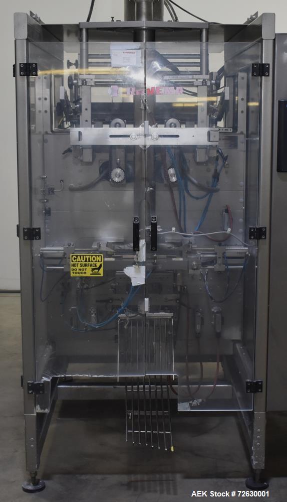 Used Rovema Model VPI-260 Vertical Form Fill and Seal Machine with Auger Filler. Capable of speeds up to 120 BPM (depending on application). Bag Size Range from: 2-3/8" - 10-7/32" or 60mm - 260mm (wi...