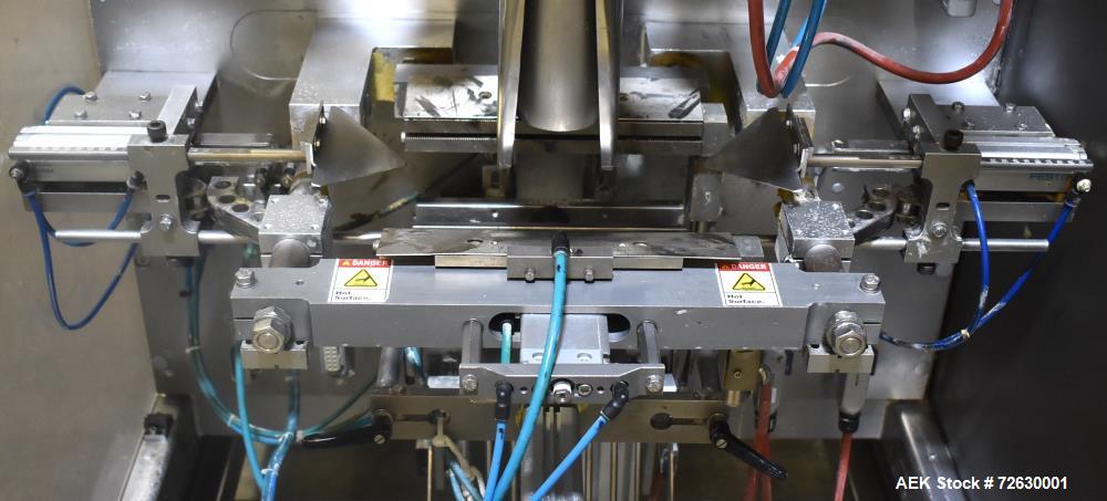 Used Rovema Model VPI-260 Vertical Form Fill and Seal Machine with Auger Filler. Capable of speeds up to 120 BPM (depending on application). Bag Size Range from: 2-3/8" - 10-7/32" or 60mm - 260mm (wi...