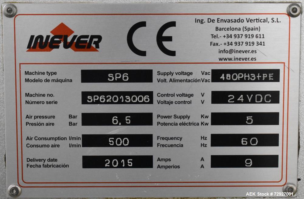 Used- INVpack Model SP6 Vertical 6 Lane Form Fill Seal For Stick Packs with Auger Filler. Capable of speeds up to 360 stick ...