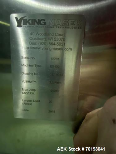 Used- Viking Masek Model ES400 Vertical Form Fill Seal Machine with Image Auger