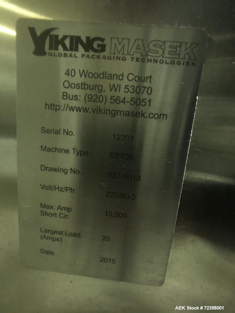 Used Viking Masek Model ES400 Vertical Form Fill Seal with Image Auger Filler. Capable of speeds up to 60 bags per minute. Bag size range: 100mm - 400mm (width) x 100mm - 600mm (length). Heat seal ja...