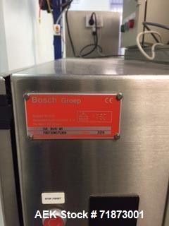 Used Bosch Vertical Bagging Machine, Model SVE 3600 WR. 80 bags/min. Mfg. 2009.  Connected electrical load :14Kva,230/400 V + N,50/60 Hz.  Has a 135mm former.  Previously used to produce a quad seal ...