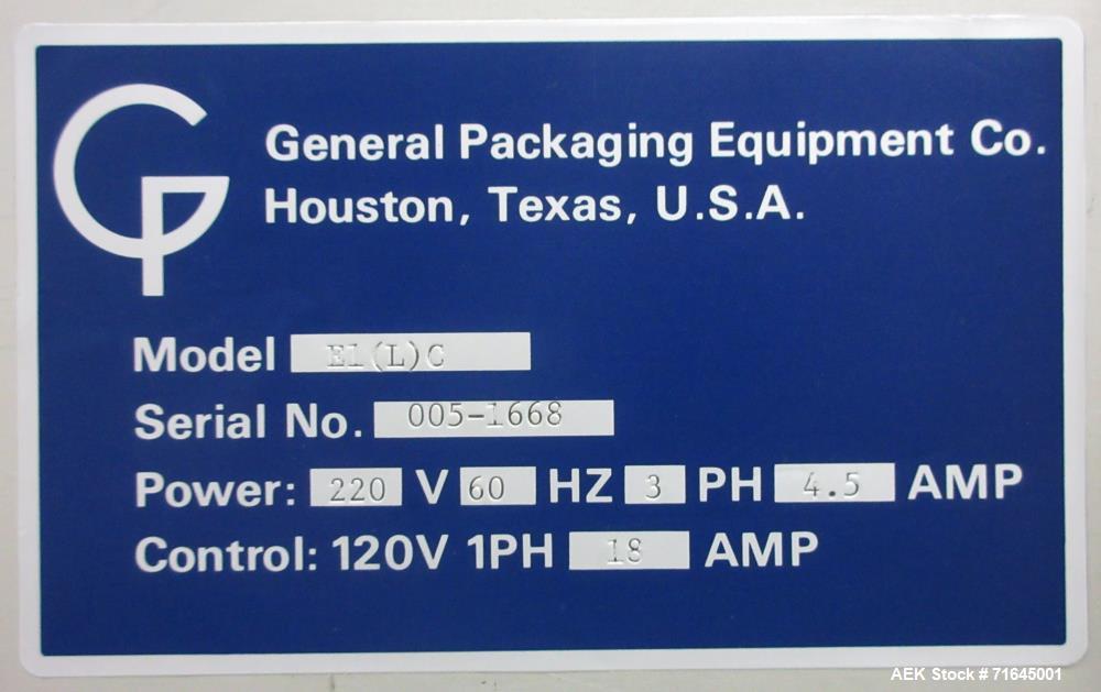 Used General Packaging Entrada Model El LC Vertical Form Fill Seal Machine