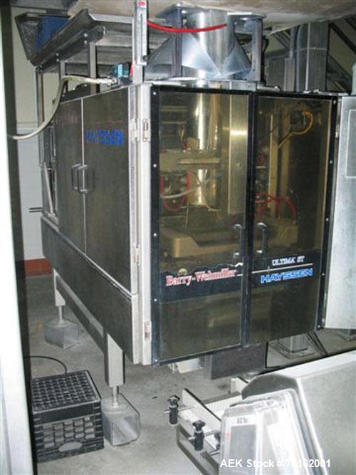 Used Hayssen Ultima ST Model 12-19HR Vertical Form Fill and Seal Machine capable of speeds up to 100 pouches per minute. Has a bag size range of 2-1/2" to 12" wide and 3" to 19" long. All stainless s...