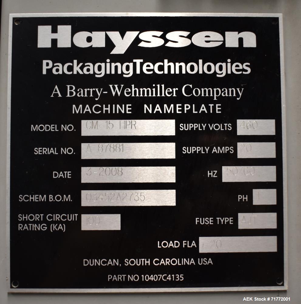 Used Hayssen Ultimax CM-15 HPR Continuous Motion Vertical Washdown Form Fill