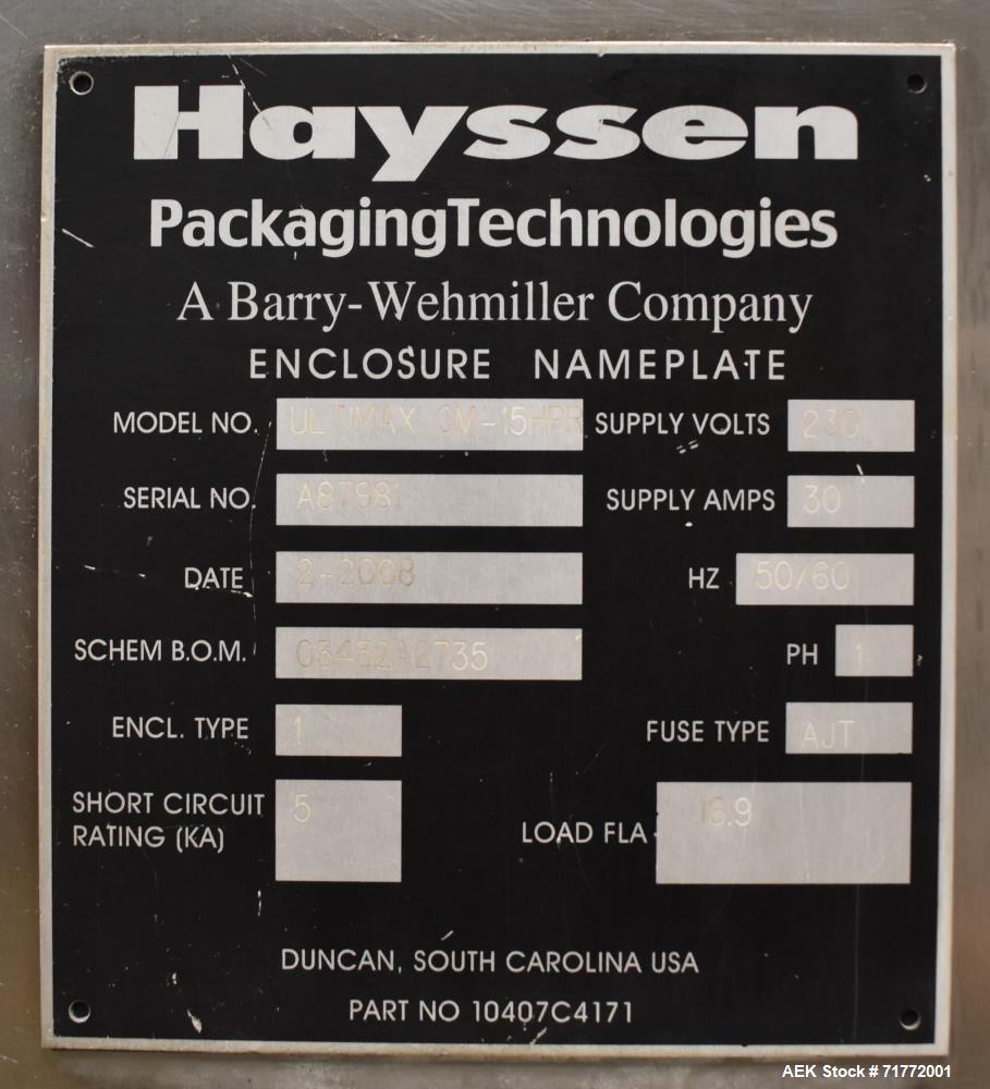 Used Hayssen Ultimax CM-15 HPR Continuous Motion Vertical Washdown Form Fill